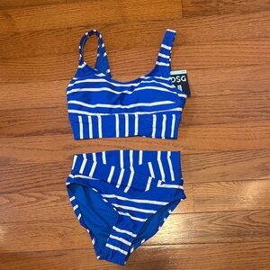 DSG NWT Women Blue Striped Swim Set